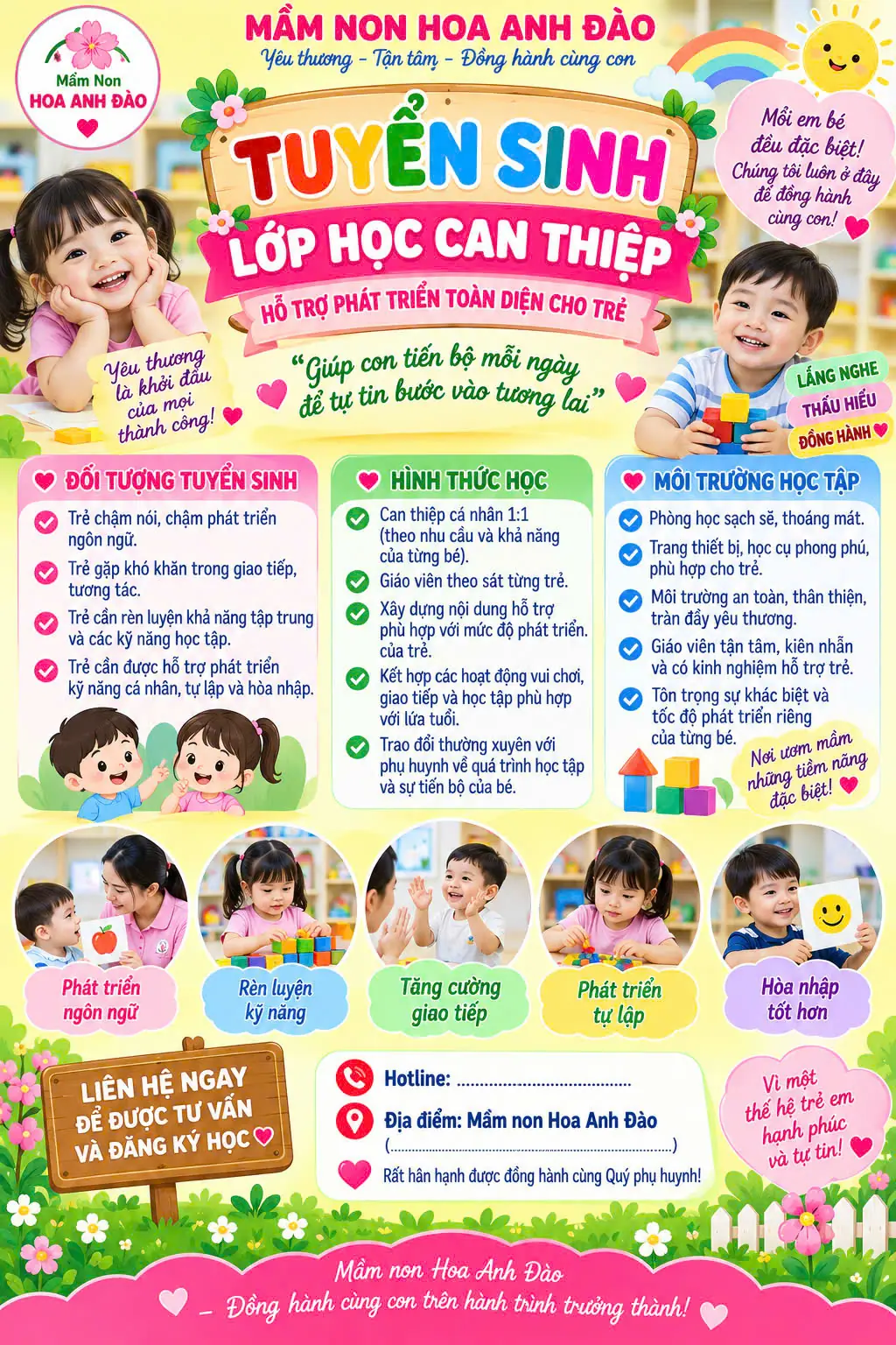 Tuyển Sinh Lớp Học Can Thiệp Mầm Non Hoa Anh Đào Bình Tân